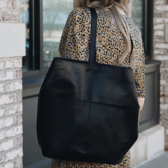 Able Handbags - Able Black Leather Tote Bag Backpack Purse